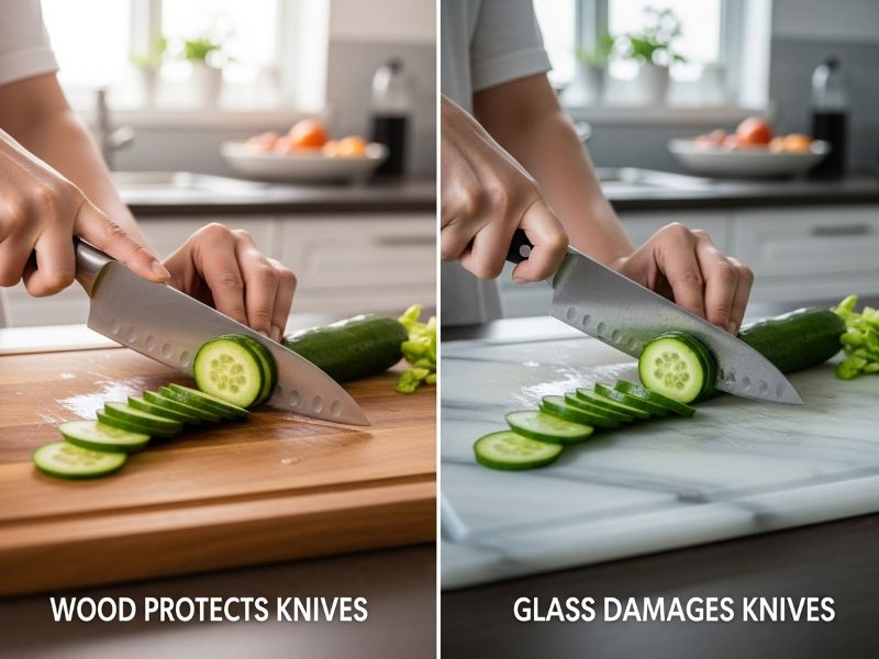 wood cutting board protecting chef knife