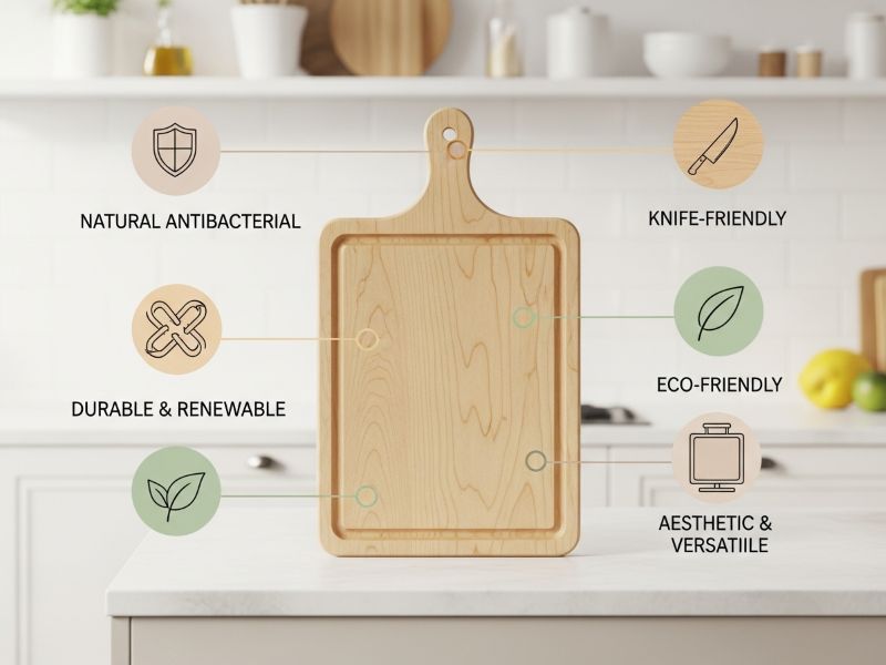 wooden cutting board infographic pros