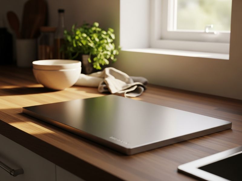 modern titanium cutting board display