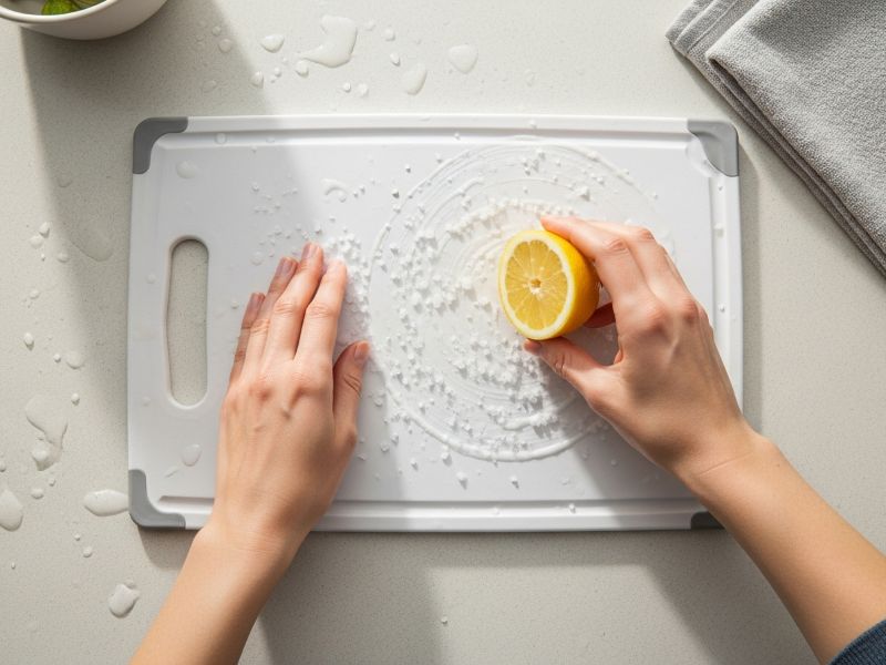 lemon and salt cleaning board