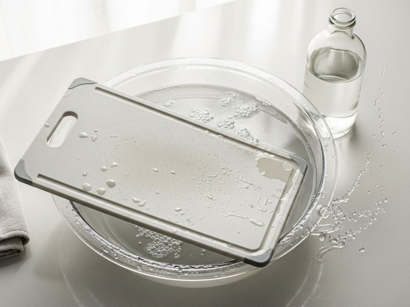 vinegar soaking plastic cutting board