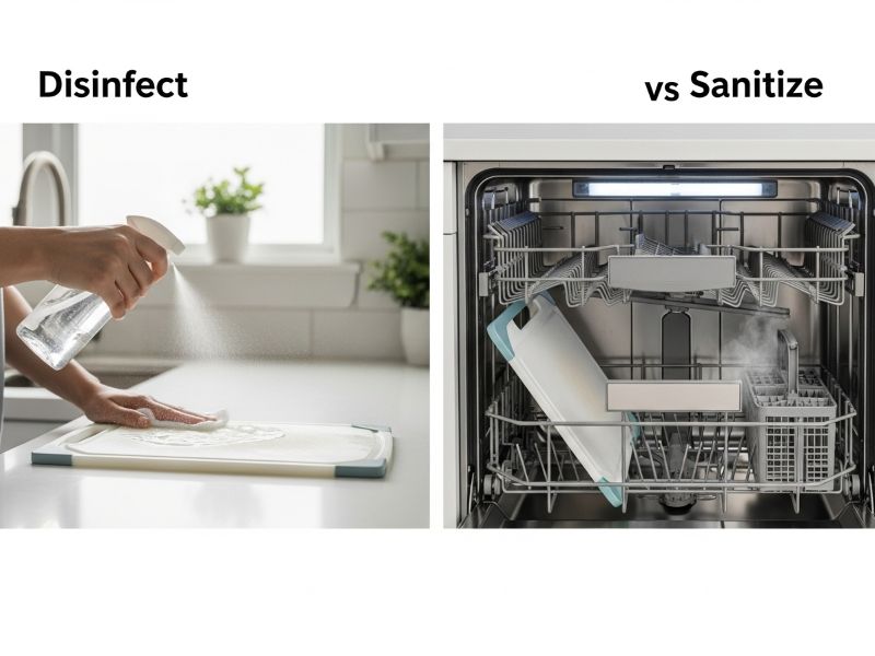 disinfecting plastic cutting board with spray