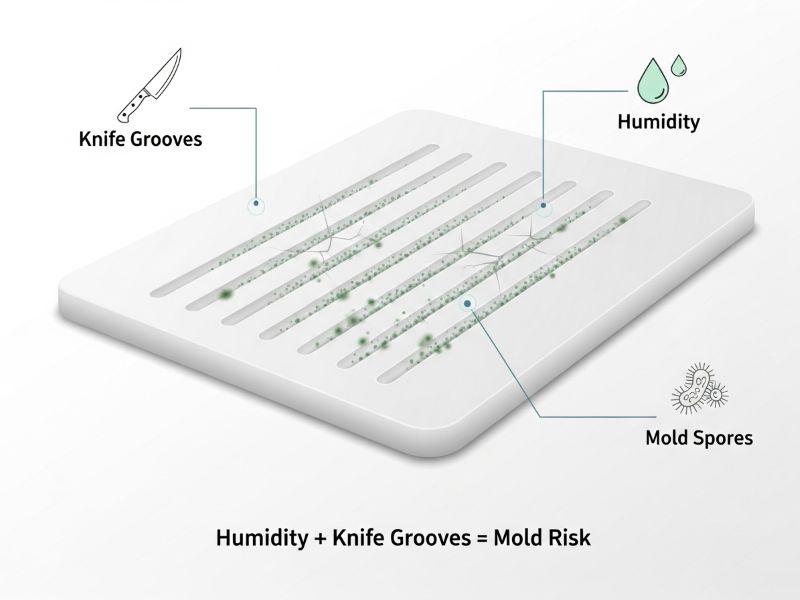 moldy plastic cutting board surface