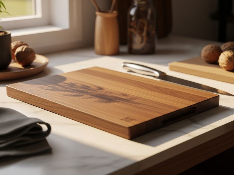 walnut cutting board in modern kitchen
