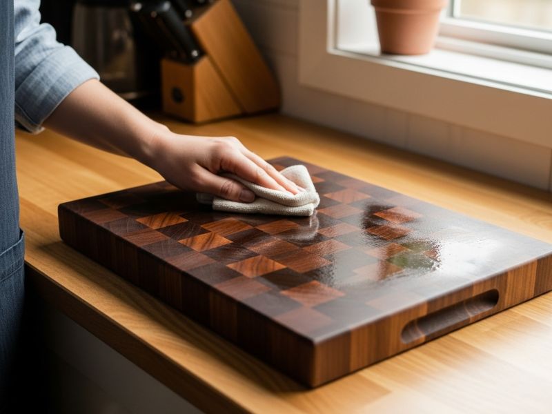 oiling walnut cutting board