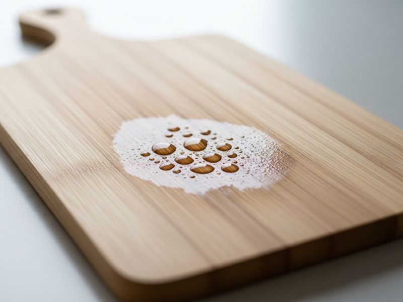 moisture on wooden cutting board surface
