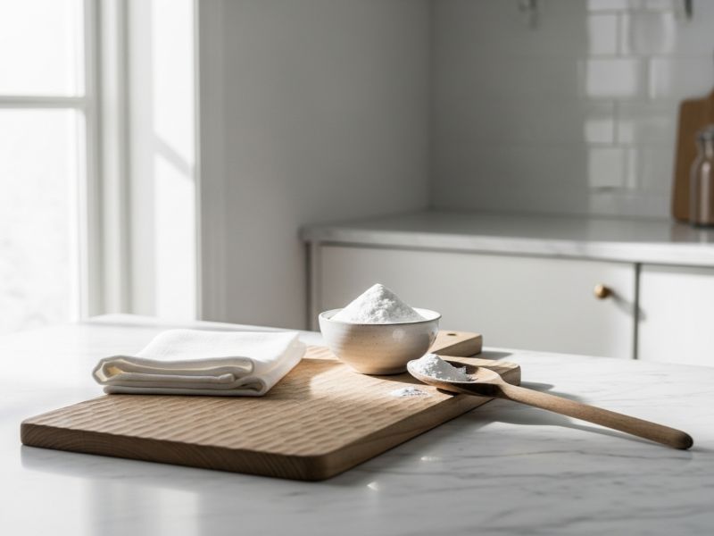 baking soda paste cleaning wooden board
