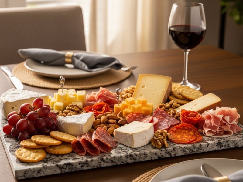 stone cutting board serving cheese