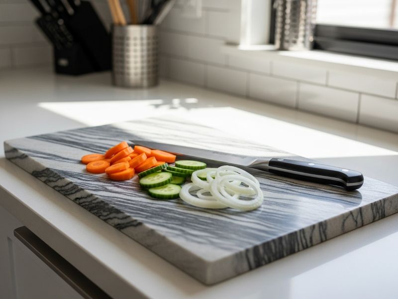 stone cutting board with vegetables
