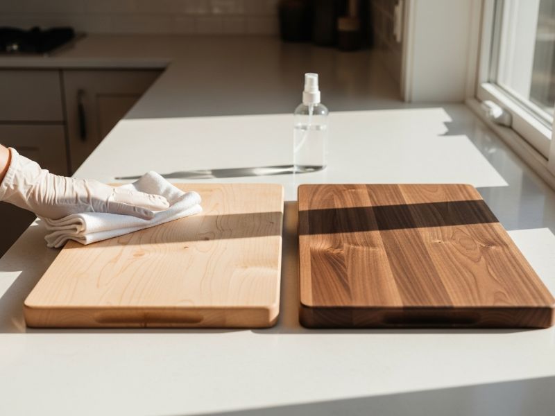 Maple and walnut cutting boards hygiene comparison
