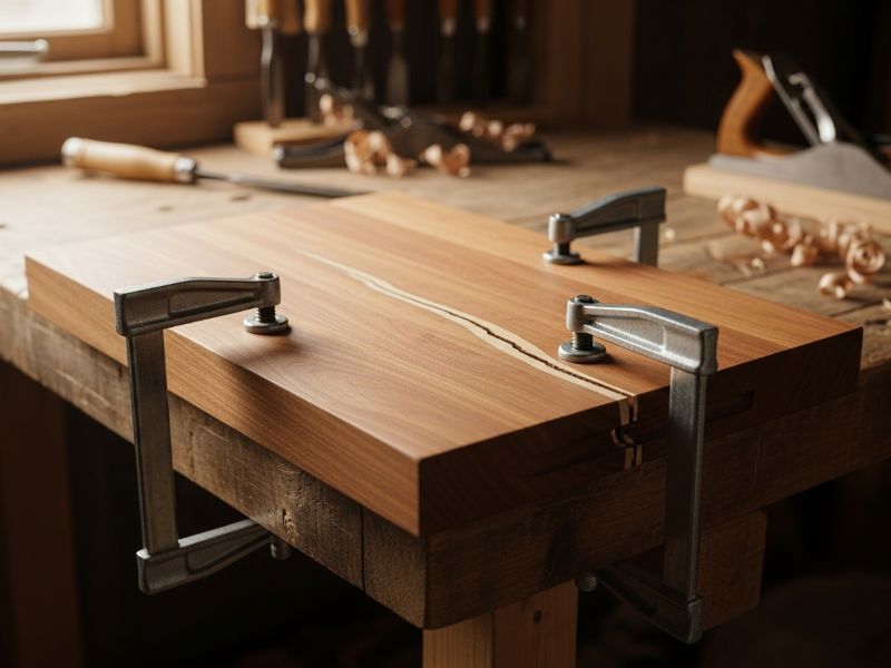 clamped wooden board curing process