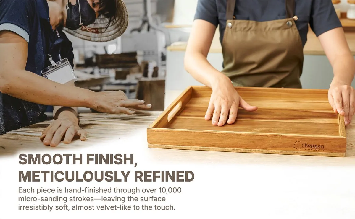 Smooth-finished acacia serving tray
