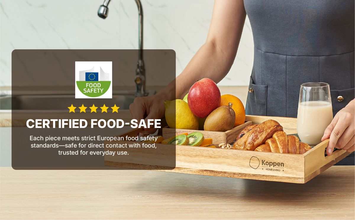 Food-safe acacia serving tray set