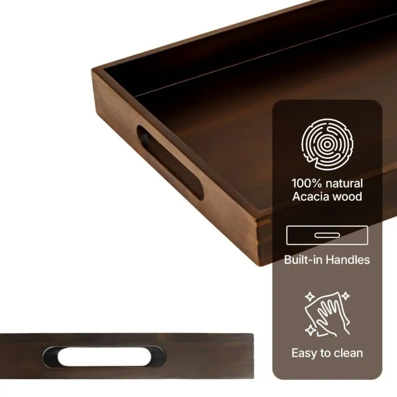 Acacia 6-Piece Serving Tray Set with Handle - Dark Walnut
