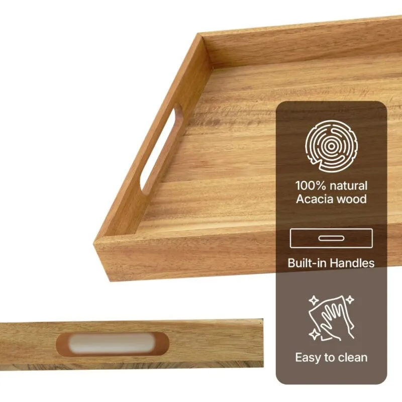 Acacia 6-Piece Serving Tray Set with Handle - Natural Acacia