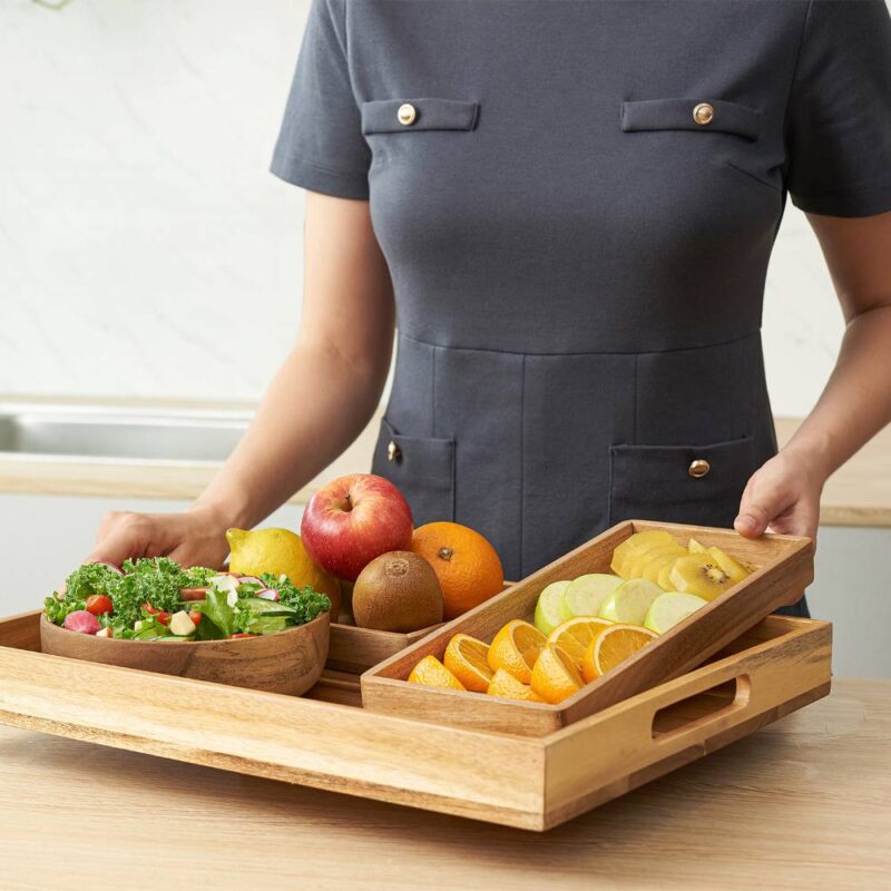 Acacia 6-Piece Serving Tray Set with Handle - Natural Acacia