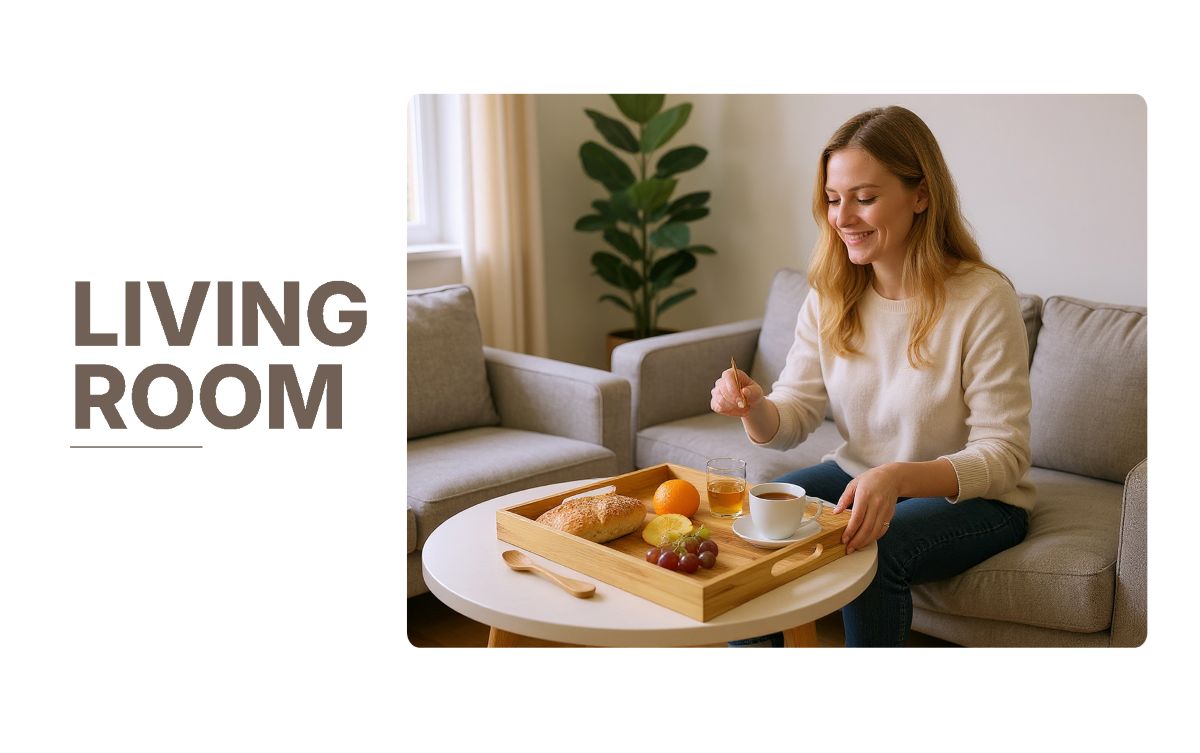 Acacia serving tray in living room