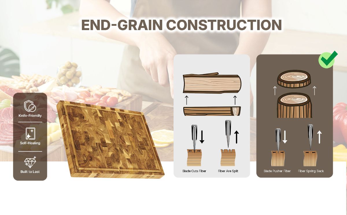 End grain wood cutting board design