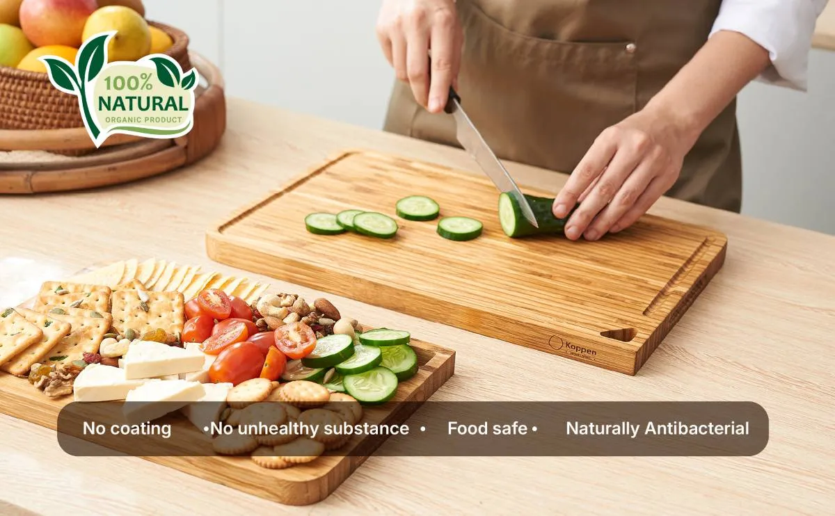 Koppen food safe bamboo cutting board
