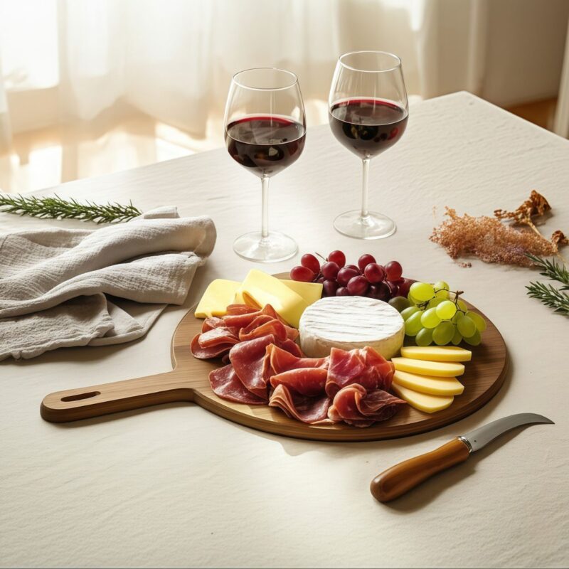 Round Wooden Serving Board with Handle