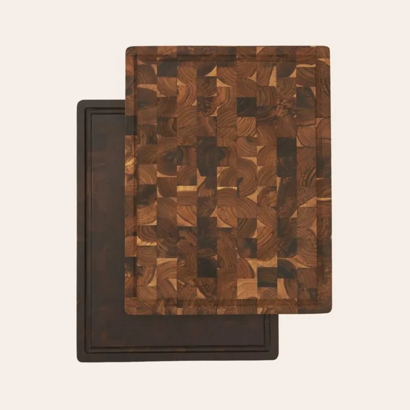 Teak End Grain Cutting Board with Hidden Food Well