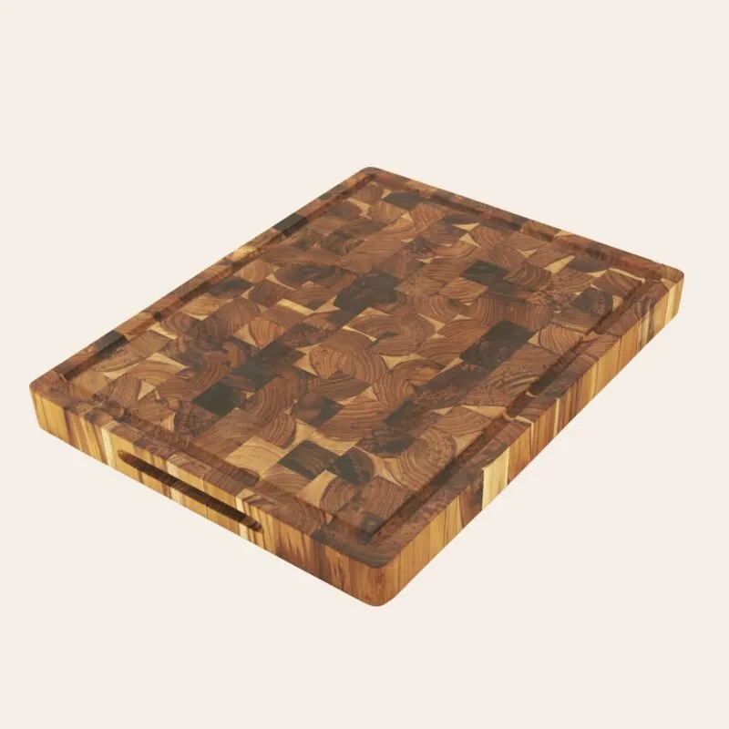 Teak End Grain Cutting Board with Hidden Food Well