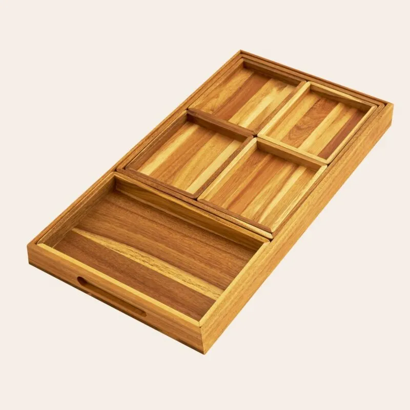 Acacia 7-Piece Tray Set with Handle – Size 19x13x2.2 inch