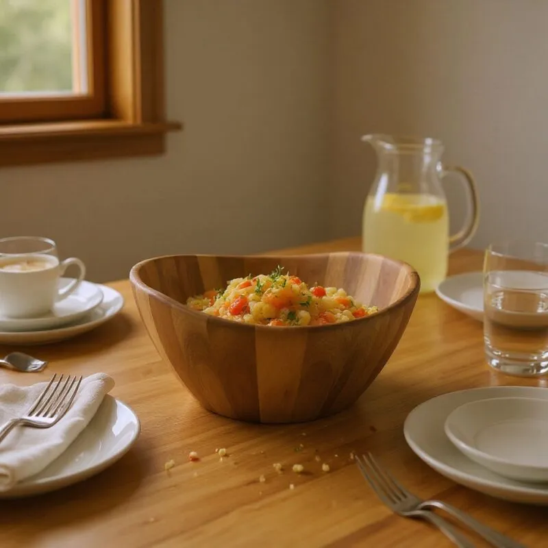 Curved Wooden Salad Bowl – Handcrafted from Acacia