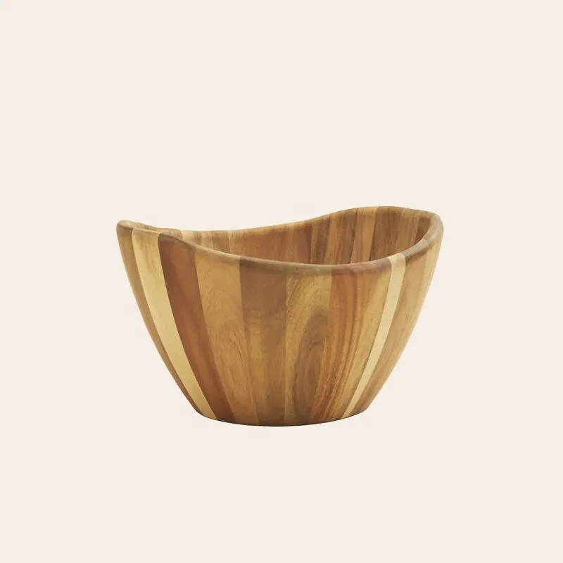 Curved Wooden Salad Bowl - Handcrafted from Acacia