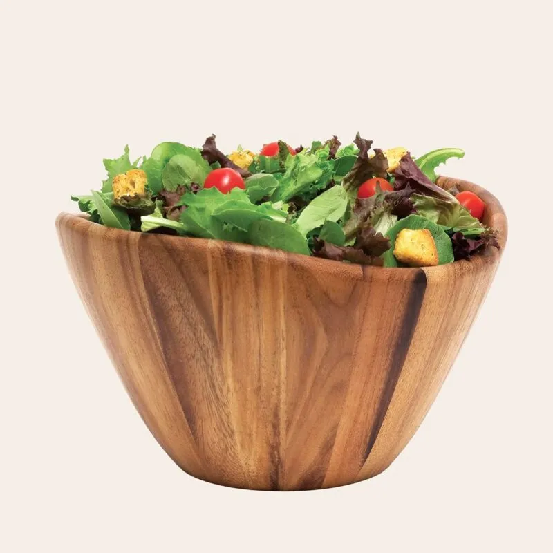 Curved Wooden Salad Bowl – Handcrafted from Acacia