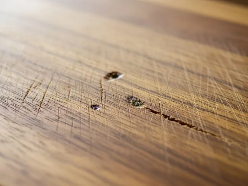bacteria like Salmonella and E. coli on wooden cutting board surface and grooves